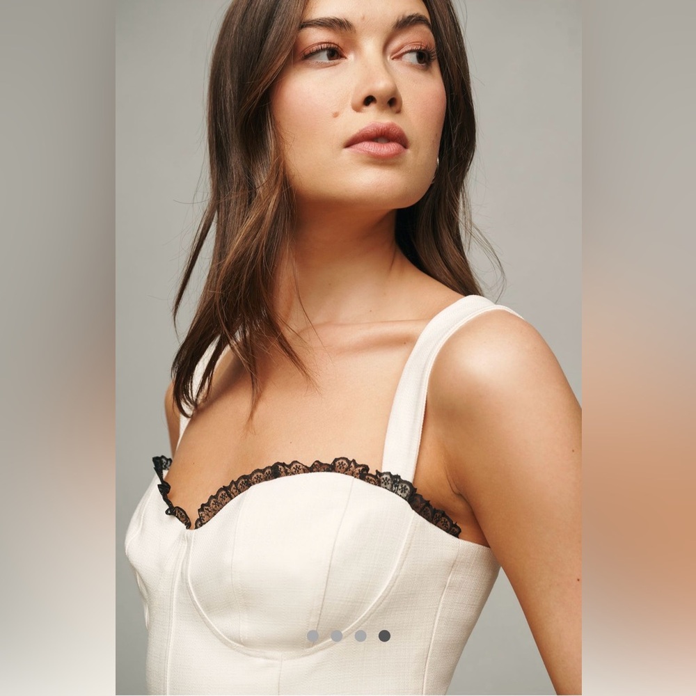 Reformation Alisa Ivory Corset Top Back Tie Lace Sweetheart Neckline